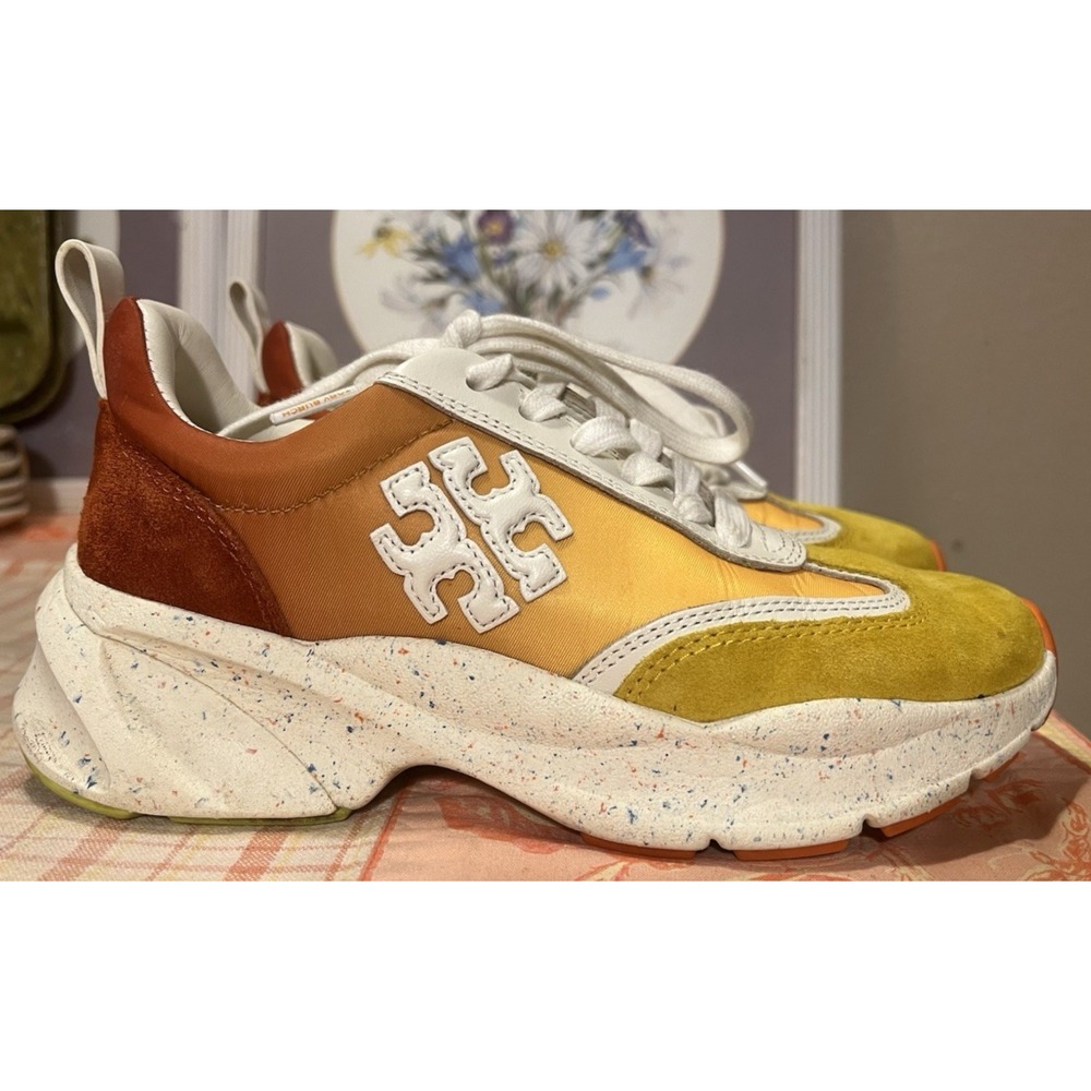 Tory Burch Women Good Luck Trainers Sneakers Shoes Goldfinch Gold Orange Size 5‎